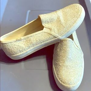 Kate Spade New York Keds, White Glitter Slip On